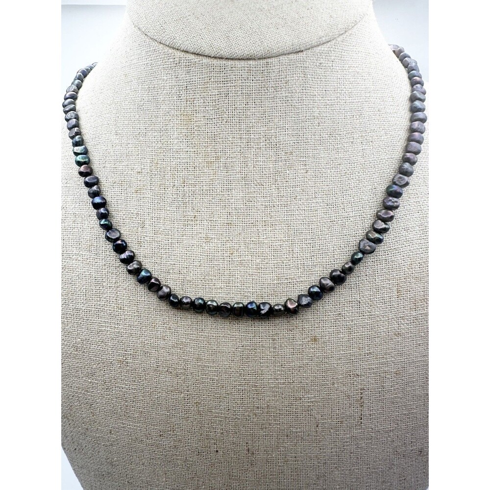 925 Sterling Silver Black Freshwater Pearl Necklace 17”
